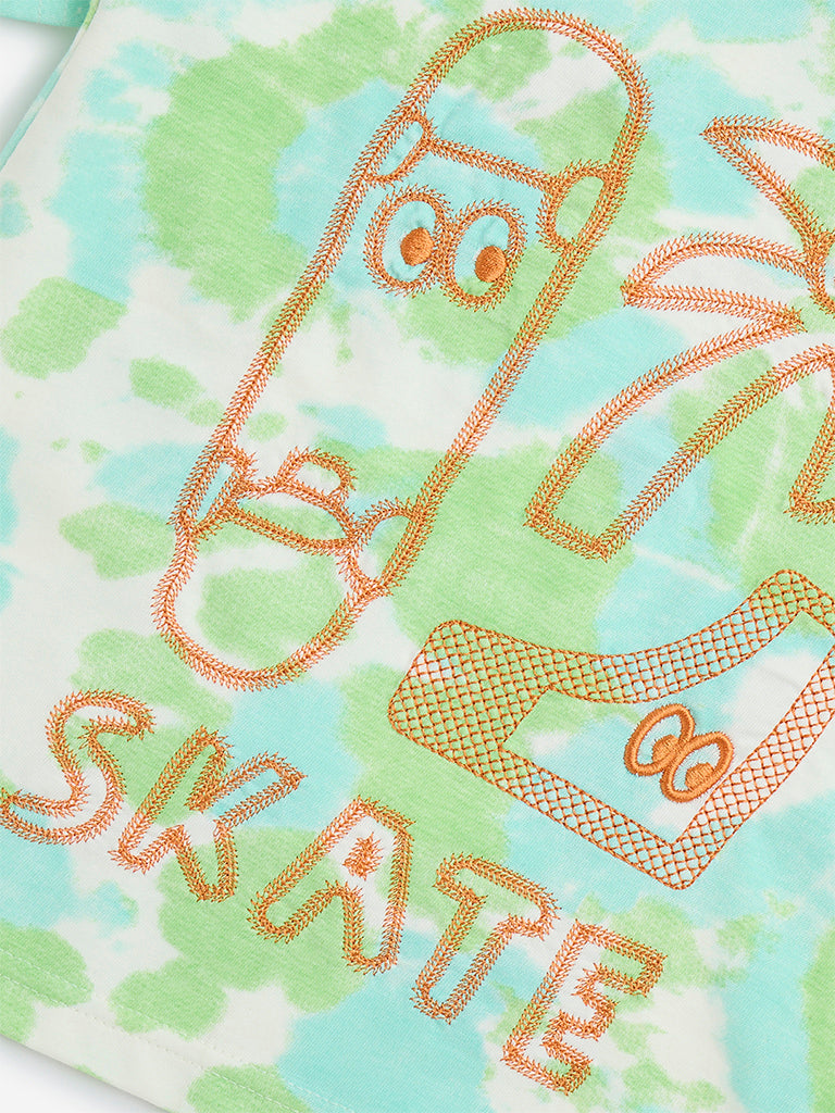 Westside HOP Kids Green Tie-Dye Design Cotton T-Shirt for Casual Wear Zoomed View