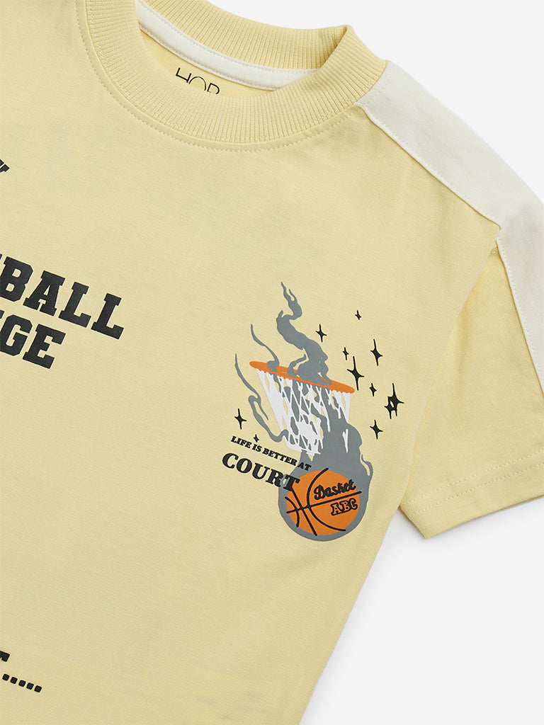 Westside HOP Kids Yellow Text Printed Cotton T-Shirt for Casual Wear Zoomed View