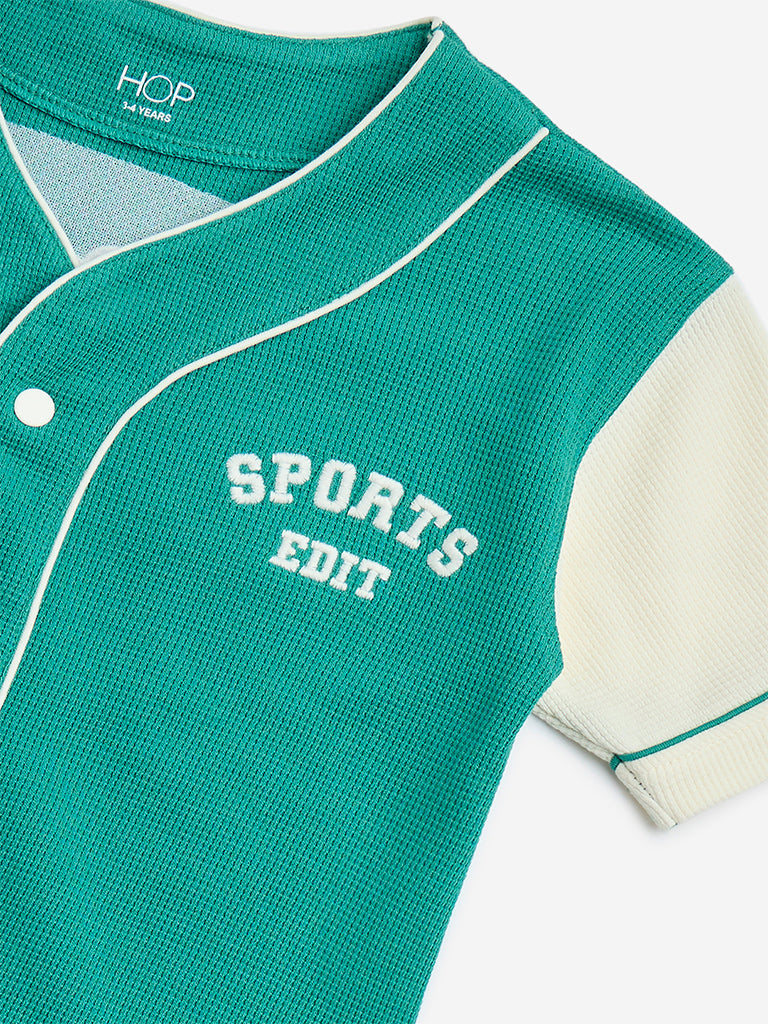 Westside HOP Kids Green Waffle-Textured Cotton Shirt for Casual Wear Zoomed View