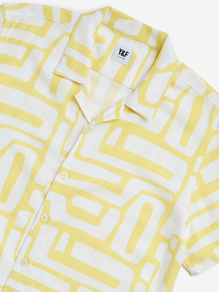 Westside Y&F Boy's Yellow Geometric Pattern Shirt for Casual Wear Zoomed View