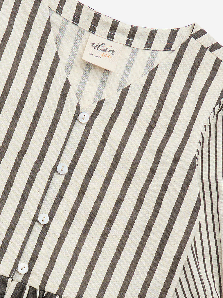 Westside Utsa Kids Off-White Striped Cotton Peplum Top - (2-8yrs) for Ethnic Wear Zoomed View