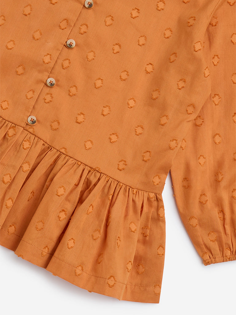 Westside Utsa Kids Orange Embroidery Cotton Peplum Top - (8-14yrs) for Ethnic Wear Zoomed View