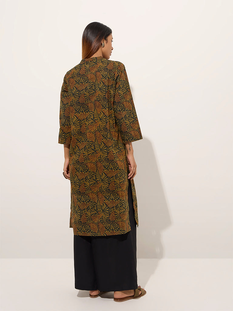 Westside Utsa Women's Multicolour Printed Straight Cotton Kurta for everyday Wear Back View