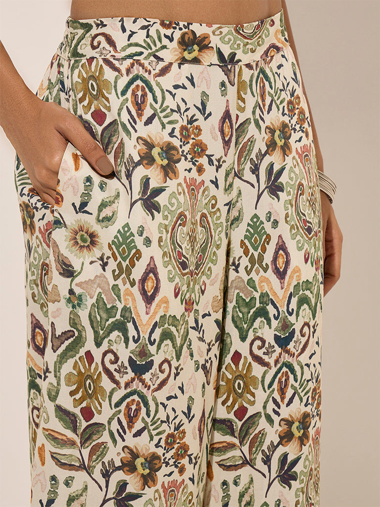 Westside Utsa Women's Multicolour Floral Printed Palazzos for Work Wear Work Wear Zoomed View