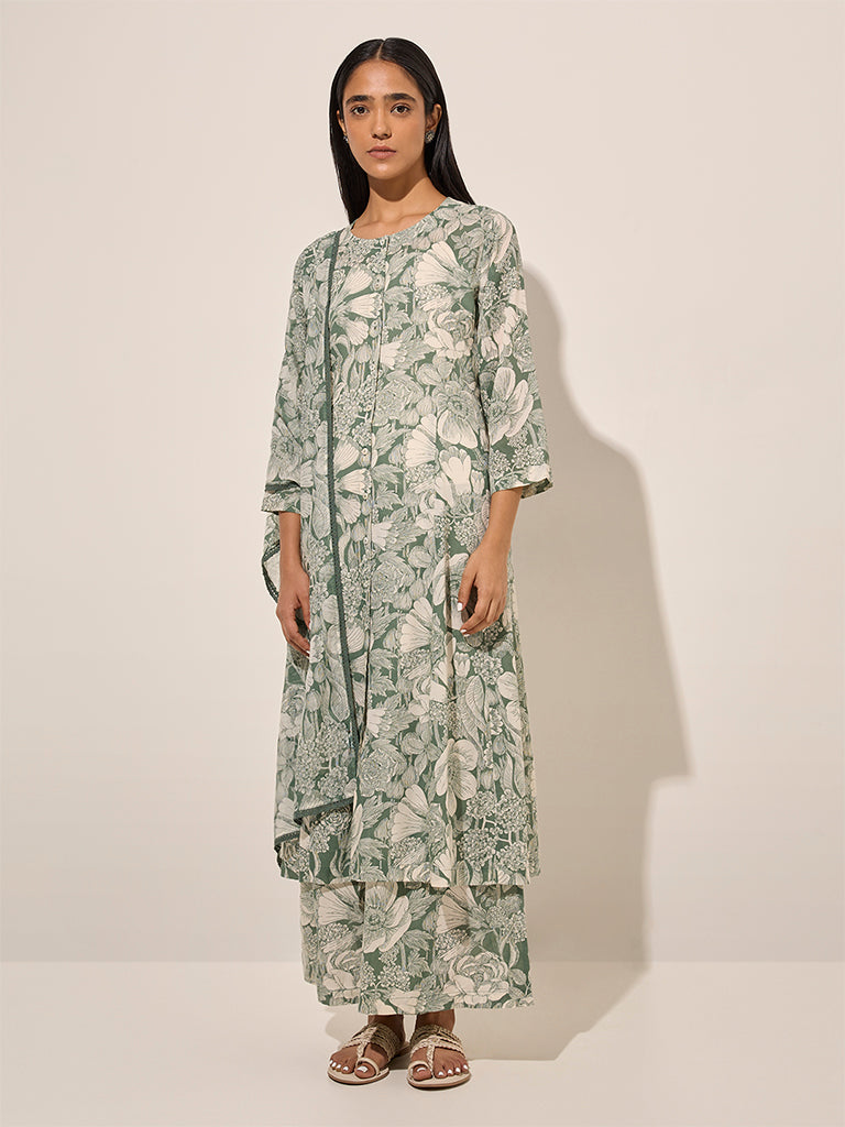 Buy Zuba Green Floral Printed A-Line Kurta from Westside