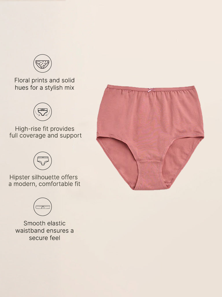 Wunderlove Pink Printed Cotton-Blend Briefs - Pack of 3