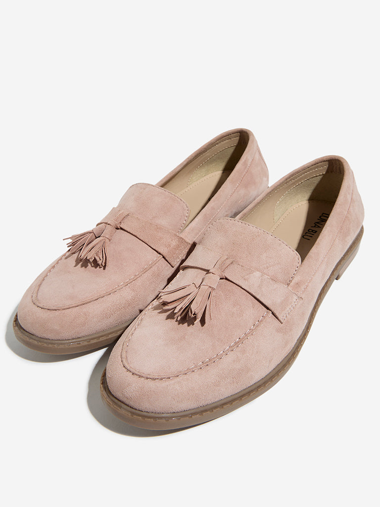 Westside LUNA BLU Women's Blush Pink Faux-Suede Tassel-Design Loafers for Casual Wear Zoomed View