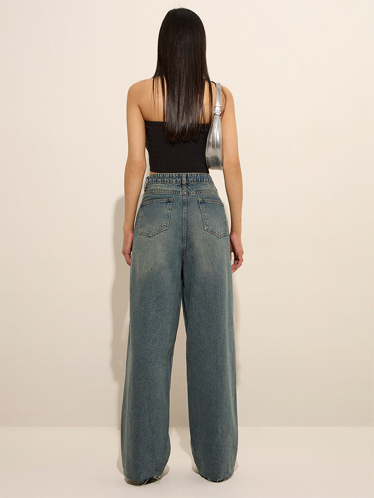 Westside Nuon Women's Dark Blue Straight-Fit Low-Rise Jeans for Casual Wear Casual Wear Back View