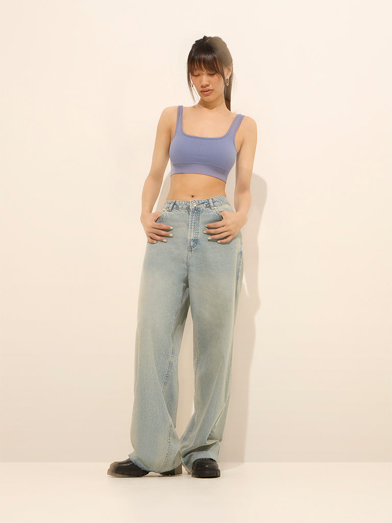 Nuon Light Blue Wide Leg - Fit Mid - Rise Jeans