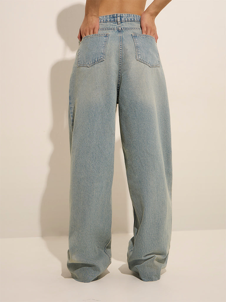 Nuon Light Blue Wide Leg - Fit Mid - Rise Jeans