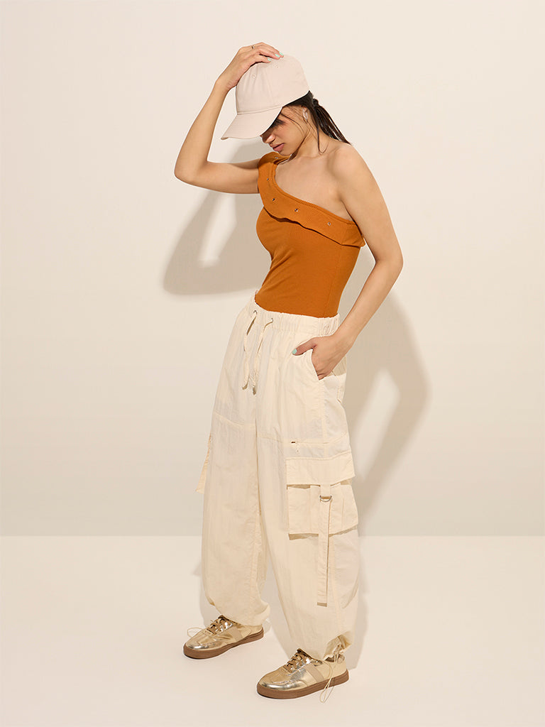 Cargo Pants Girls Cream Joggers Cream Wide Leg High Waisted Cargo