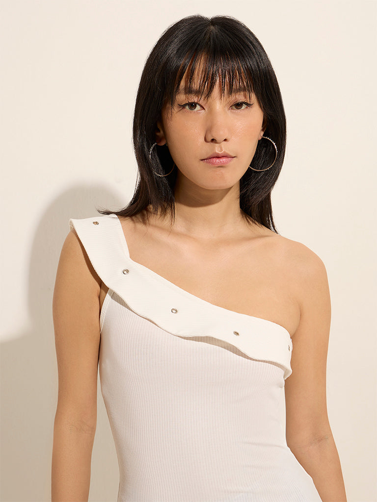 Westside Nuon Women's White Ruffled One-Shoulder Top for Casual Wear Casual Wear Zoomed View