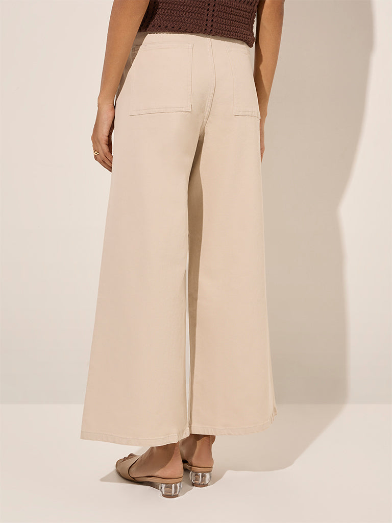 Westside LOV Women's Beige Wide-Leg High-Rise Jeans for Casual Wear Casual Wear Back View