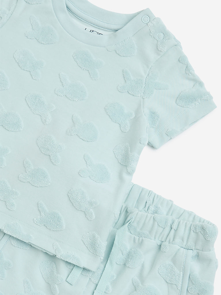 HOP Baby Blue Embroidered Cotton-Blend T-Shirt & Shorts Set
