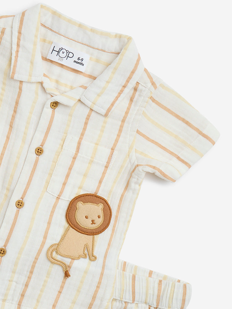 Westside HOP Baby Boy's Off-White Striped Cotton Shirt with Shorts Set for Casual Wear Zoomed View