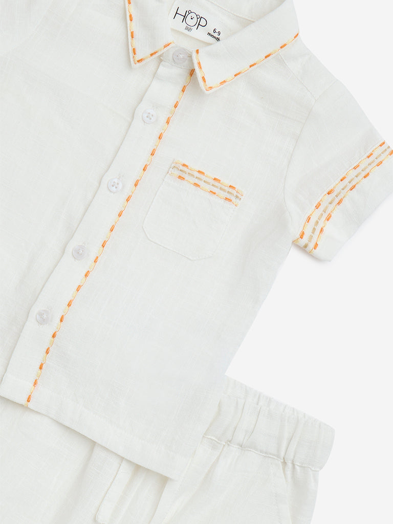 Westside HOP Baby Boy's White Embroidered Cotton Shirt and Shorts Set for Casual Wear Zoomed View