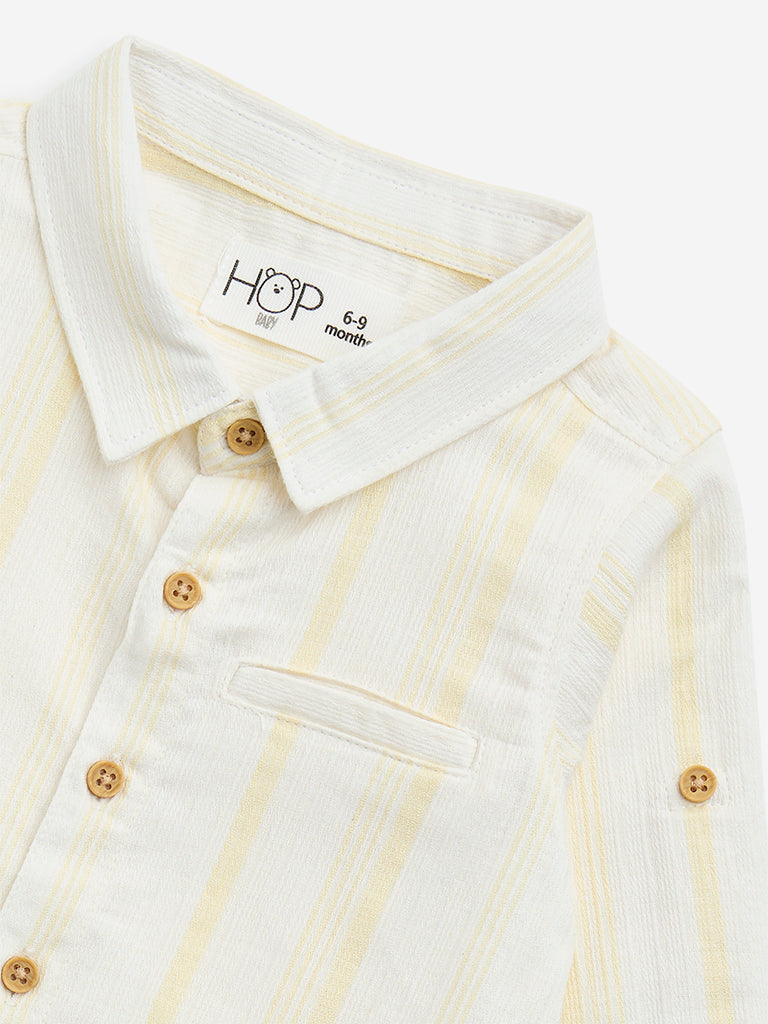 Westside HOP Baby Boy's Off-White Striped Cotton Shirt for Casual Wear Zoomed View