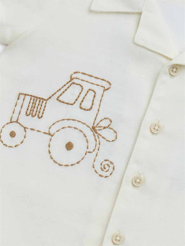 Westside HOP Baby Boy's Off-White Embroidered Cotton-Blend Shirt for Casual Wear Zoomed View