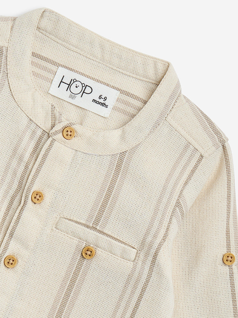 Westside HOP Baby Boy's Beige Stripe Printed Cotton Shirt for Casual Wear Zoomed View