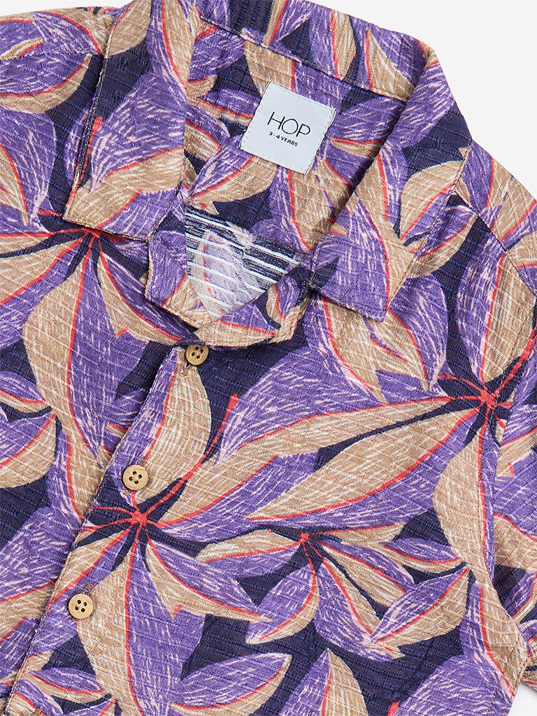 Westside HOP Kids Violet Floral Print Resort-Fit Shirt for Casual Wear Zoomed View