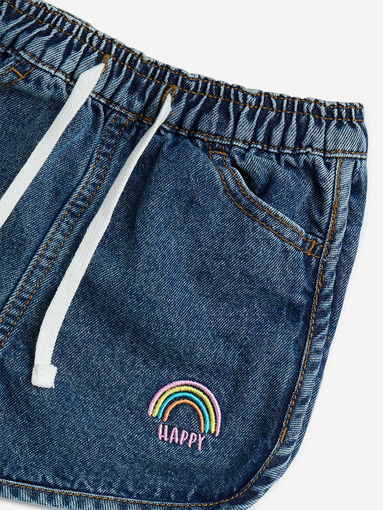 Westside HOP Kids Dark Blue Cotton Denim Mid-Rise Shorts for Casual Wear Zoomed View