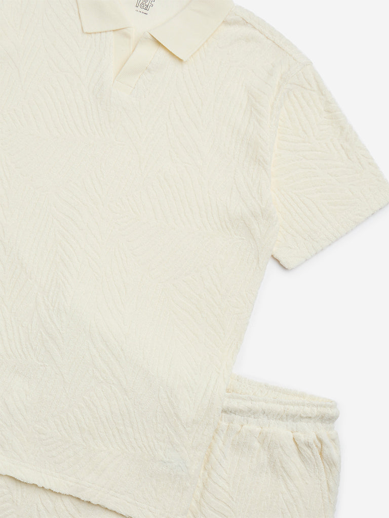Westside Y&F Boy's Off-White Self Cotton T-Shirt and Shorts Set for Casual Wear Zoomed View