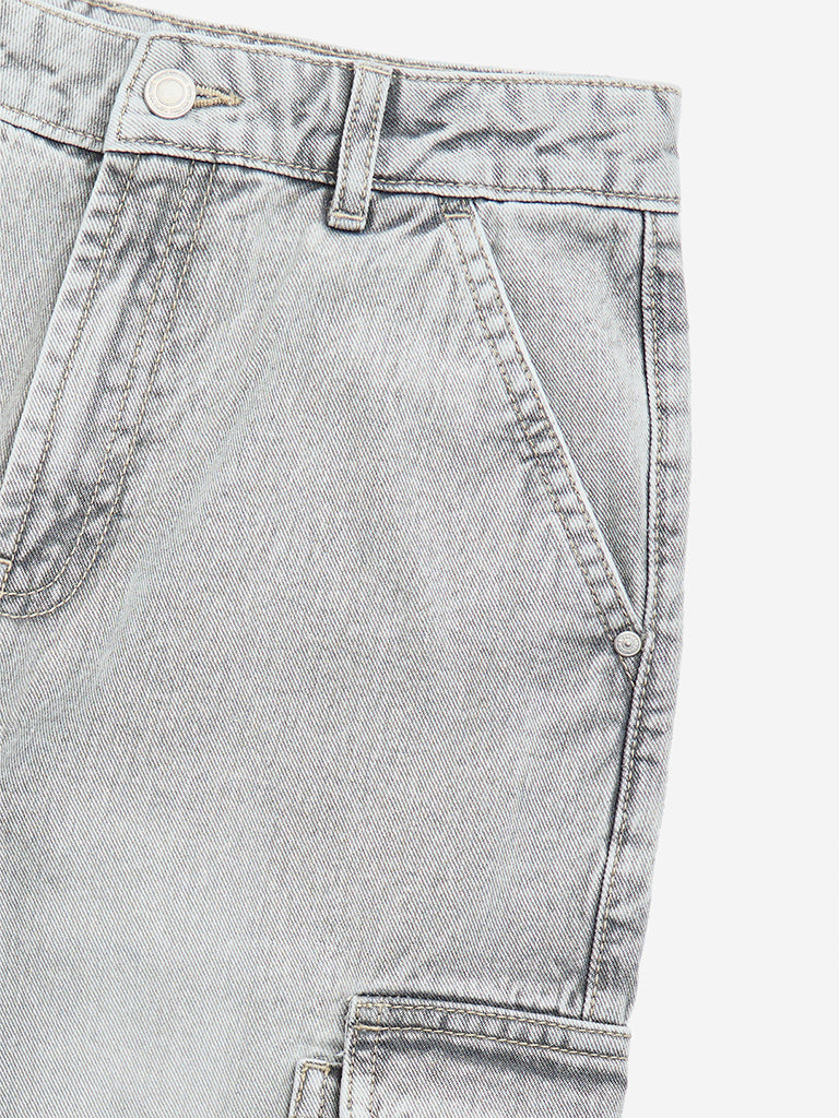 Y&F Kids Grey Cargo-Style Relaxed-Fit Mid-Rise Jeans