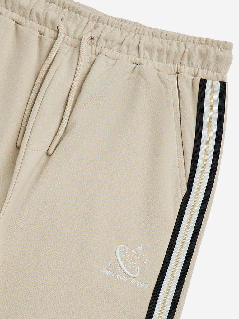 Westside Y&F Boy's Beige Mid-Rise Cotton Track Pants for Casual Wear Zoomed View