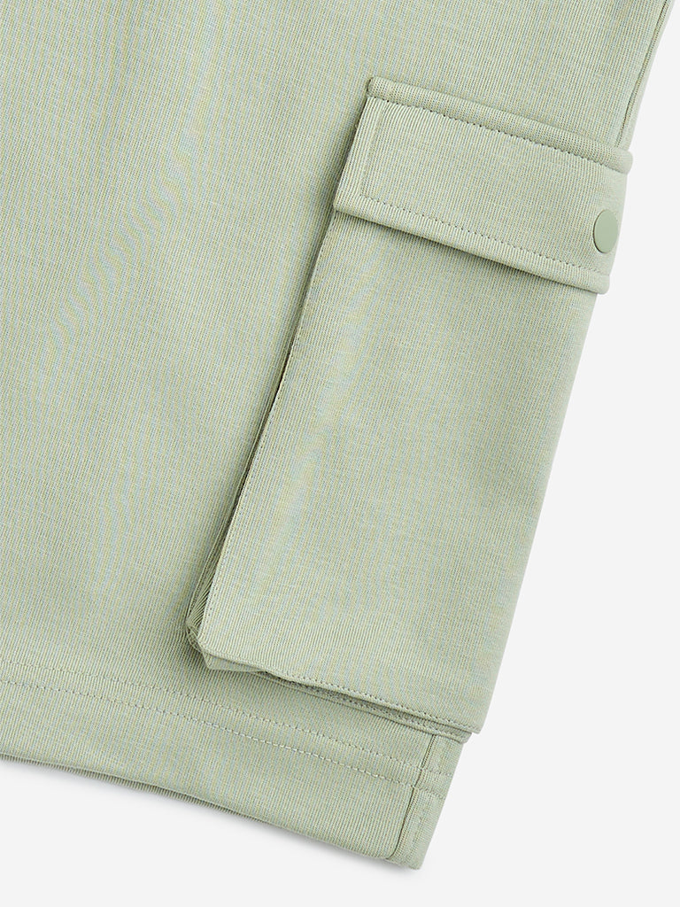 Westside Y&F Boy's Sage Cotton-Blend Mid-Rise Shorts for Casual Wear Zoomed View