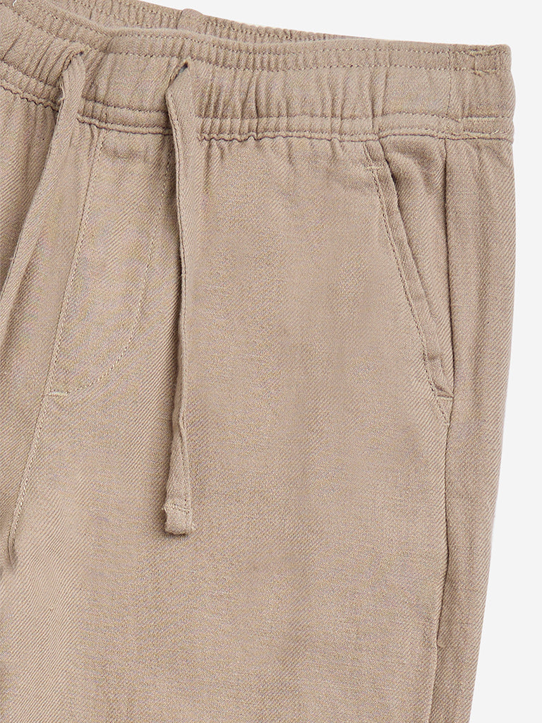 Westside Y&F Boy's Beige Mid-Rise Cotton-Blend Pants for Casual Wear Zoomed View