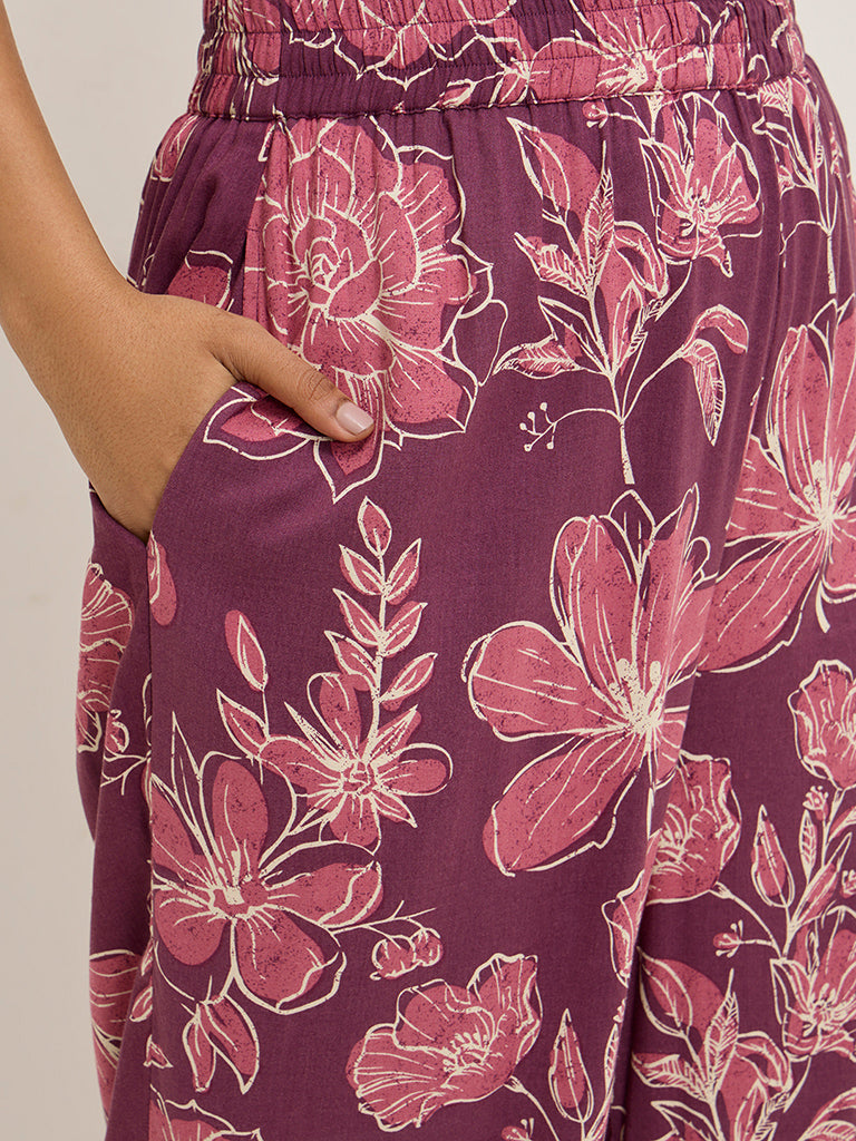Diza Magenta Floral Print Palazzos