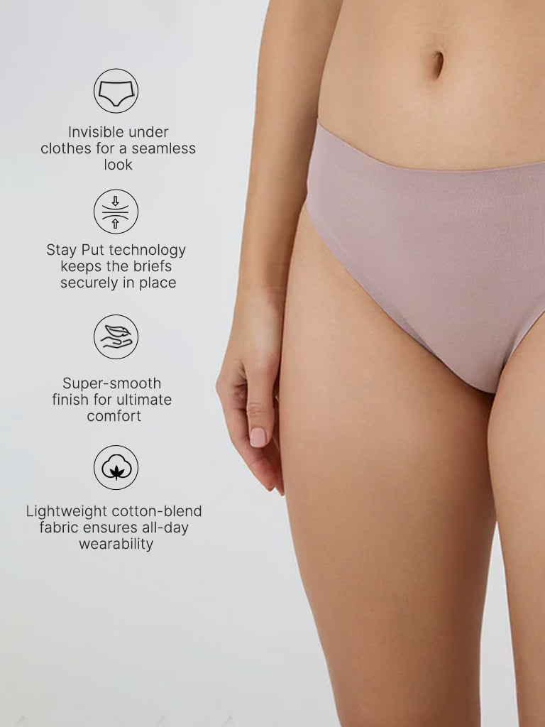 Westside Wunderlove Women's Light Mauve Invisible Hi-Leg Cotton-Blend Briefs for Casual Wear Infographics