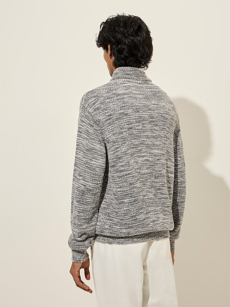 Westside ETA Men's Grey Textured Relaxed-Fit Sweater for Winter Wear Back View