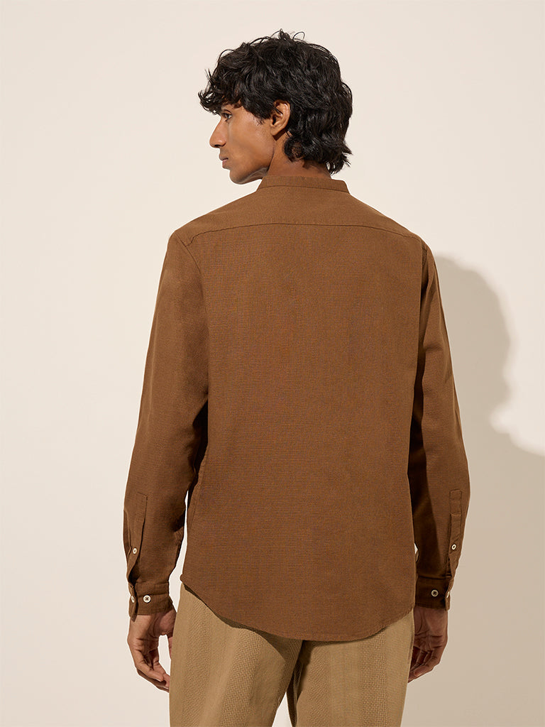 Westside ETA Men's Brown Resort-Fit Cotton Shirt for Casual Wear Back View