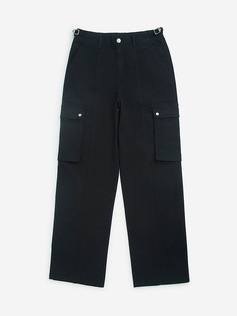 Y&F Kids Black Mid-Rise Cotton-Blend Cargo Pants
