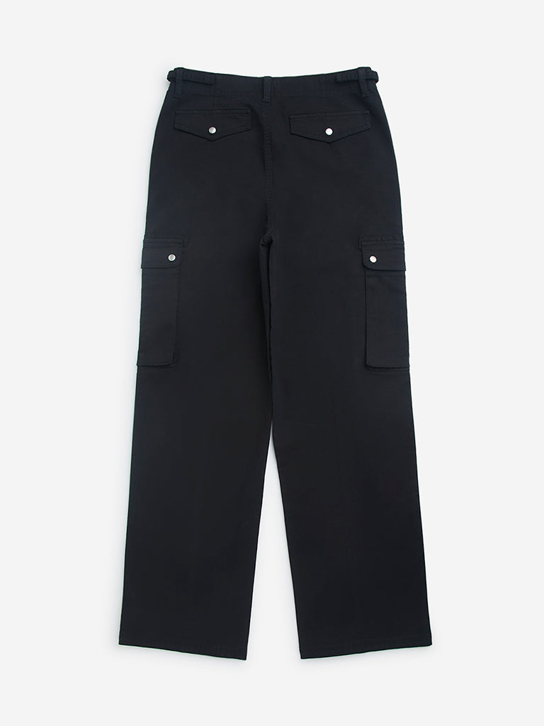 Y&F Kids Black Mid-Rise Cotton-Blend Cargo Pants