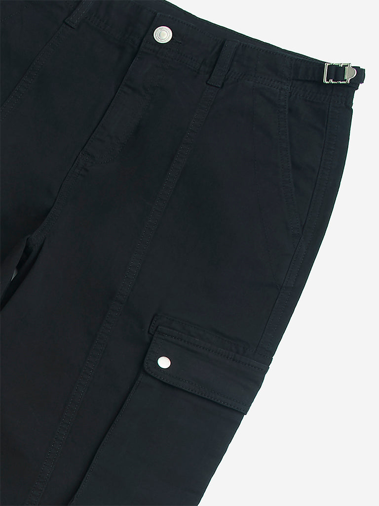 Y&F Kids Black Mid-Rise Cotton-Blend Cargo Pants