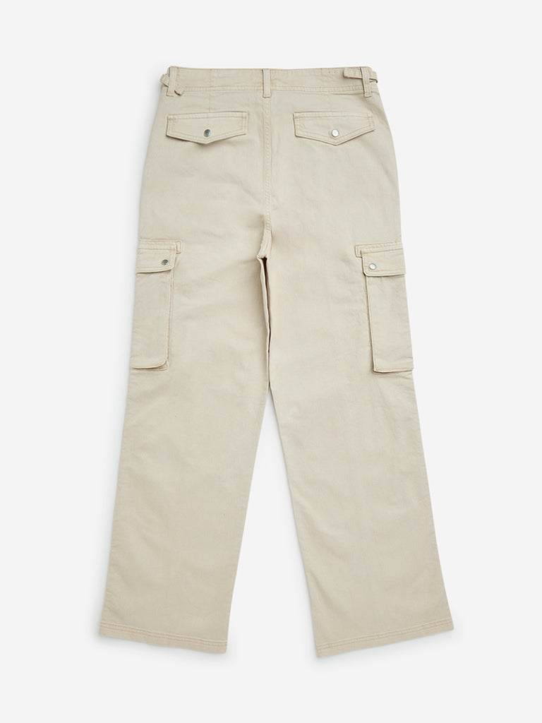 Y&F Kids Beige Cargo-Style Mid-Rise Cotton-Blend Pants