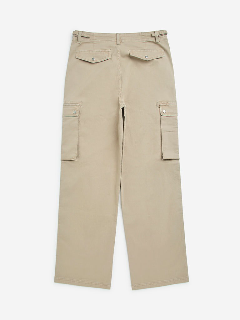 Y&F Kids Dark Beige Mid-Rise Cotton-Blend Cargo Pants