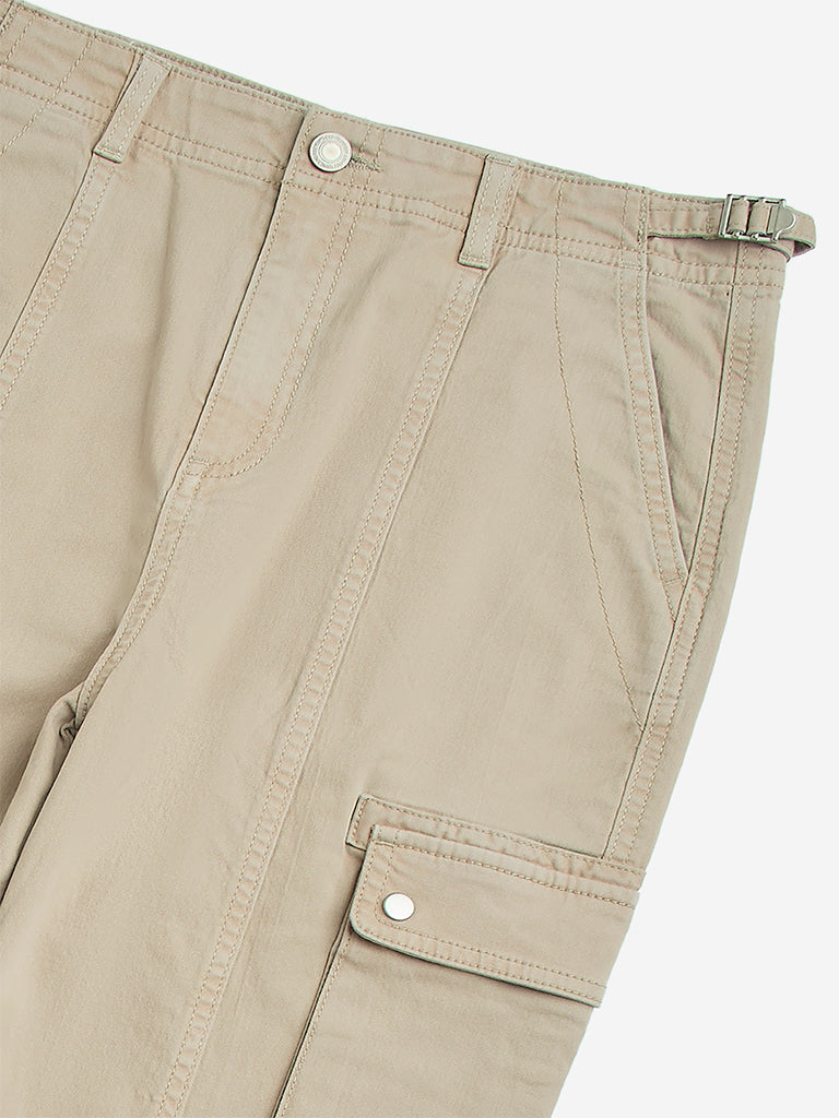 Y&F Kids Dark Beige Mid-Rise Cotton-Blend Cargo Pants