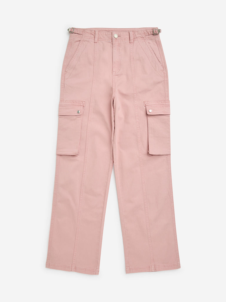 Y&F Kids Pink High-Rise Cotton-Blend Cargo Pants