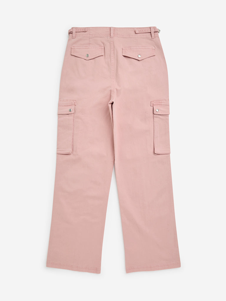 Y&F Kids Pink High-Rise Cotton-Blend Cargo Pants