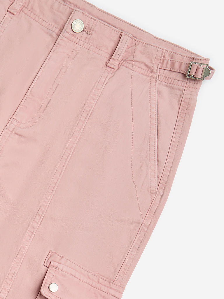 Y&F Kids Pink High-Rise Cotton-Blend Cargo Pants