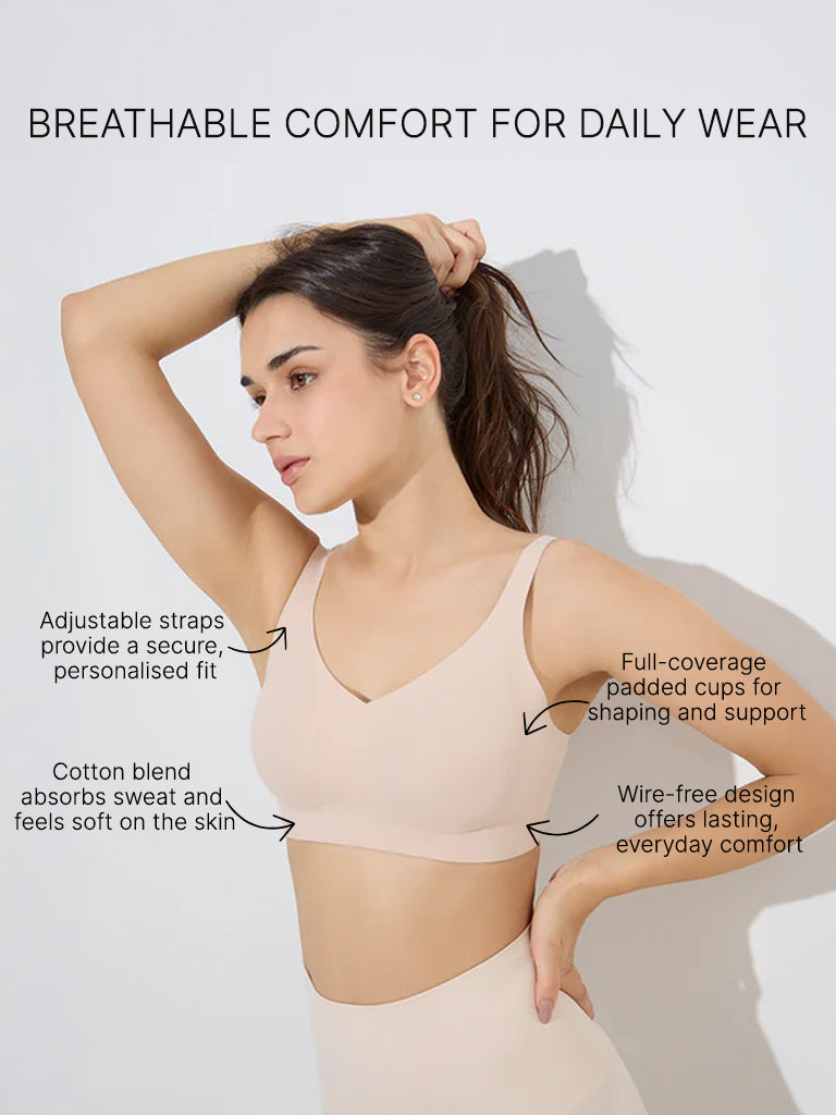 Wunderlove Beige Cotton-Blend Padded Full Coverage Bra