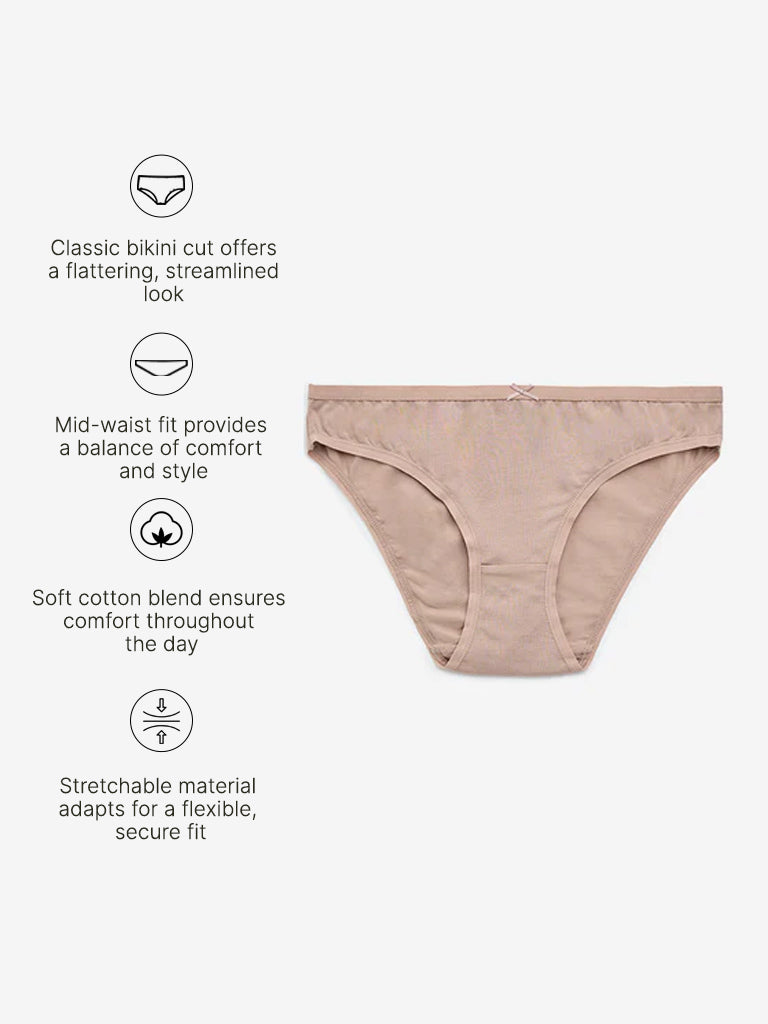 Wunderlove Pink Solid Cotton-Blend Bikini Briefs - Pack of 3
