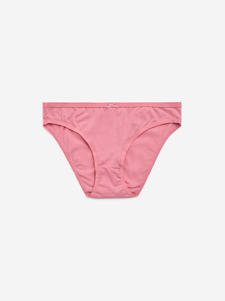 Wunderlove Pink Solid Cotton-Blend Bikini Briefs - Pack of 3