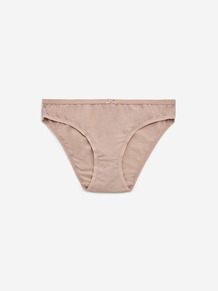 Wunderlove Pink Solid Cotton-Blend Bikini Briefs - Pack of 3
