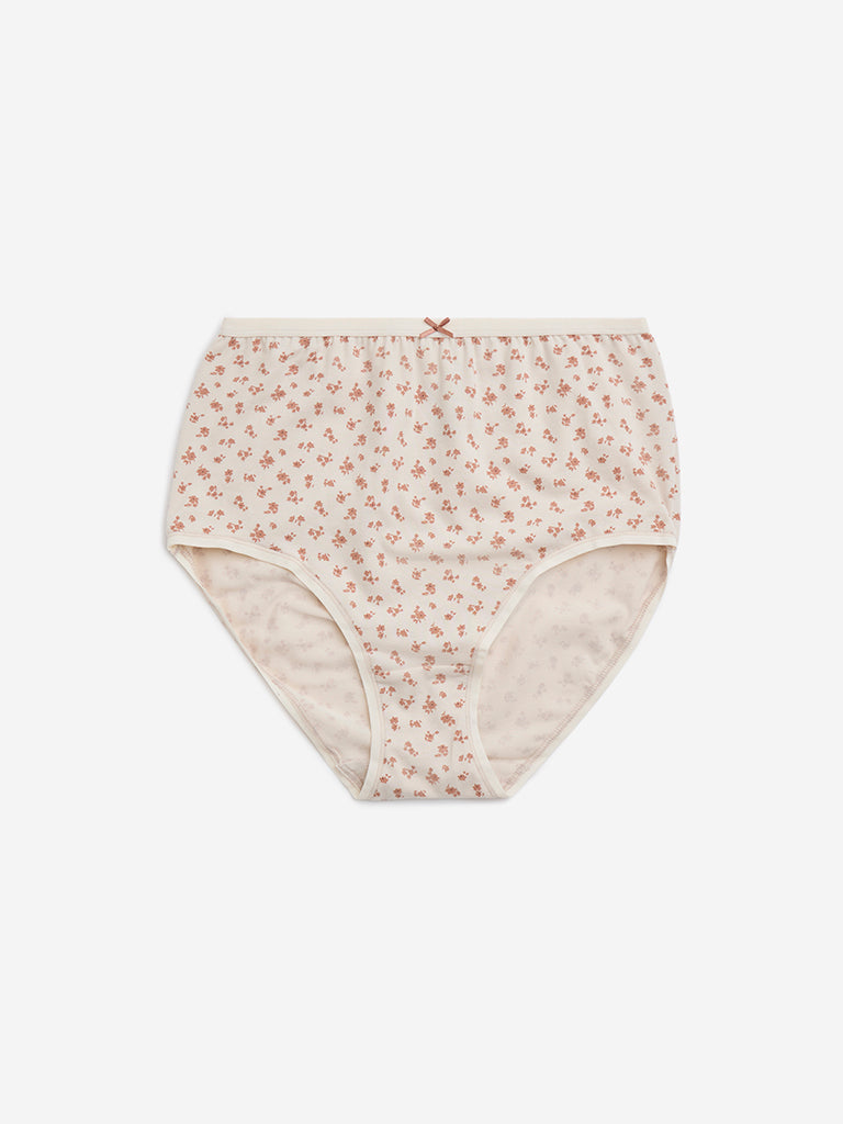 Wunderlove White Floral Printed Cotton-Blend Full Briefs - Pack of 3