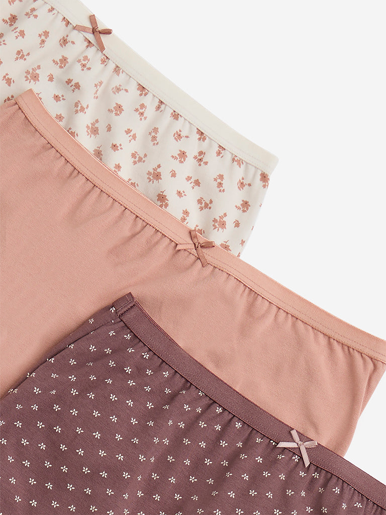 Wunderlove White Floral Printed Cotton-Blend Full Briefs - Pack of 3