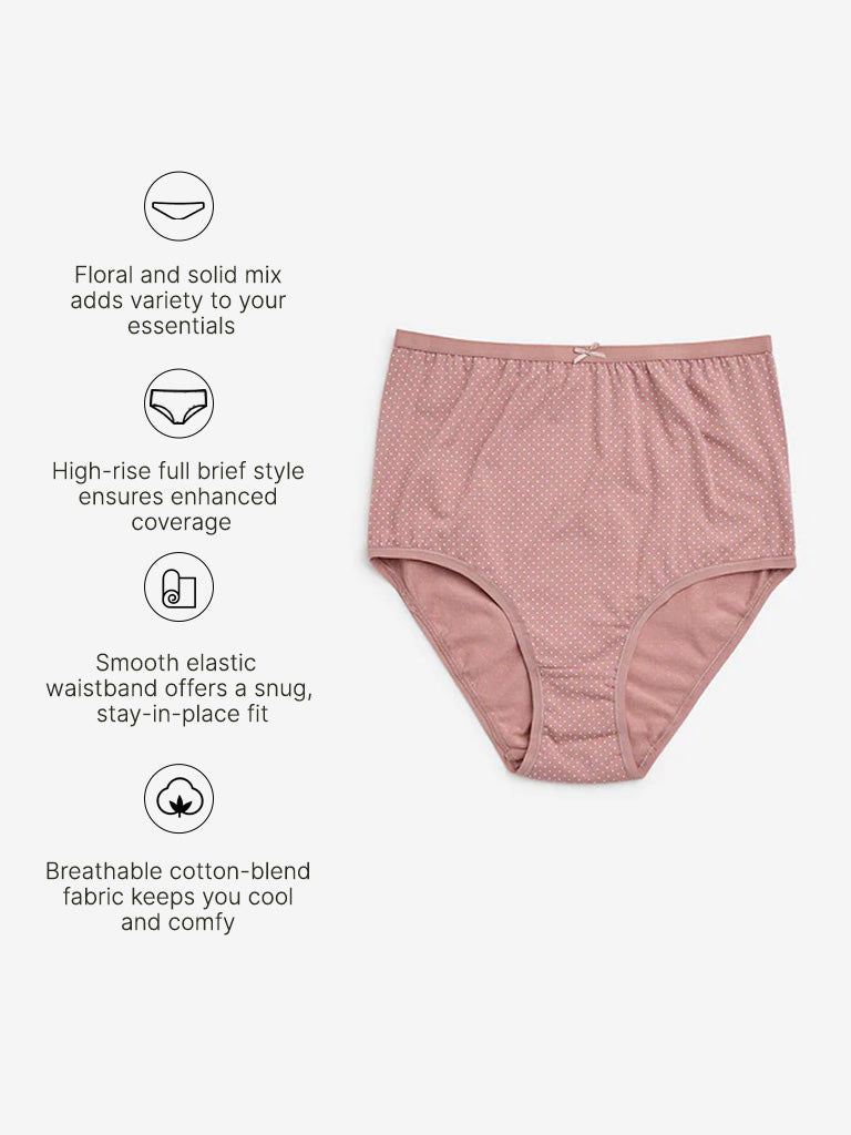 Wunderlove Dusty Pink Print Cotton-Blend Briefs - Pack of 3